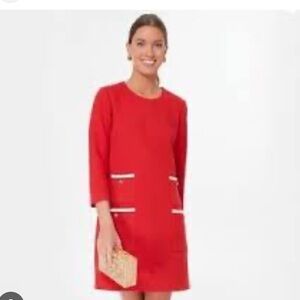 NWT—TUCKERNUCK Mini Francoise Dress, M, Red & White w/ Gold Buttons & Back Zip
